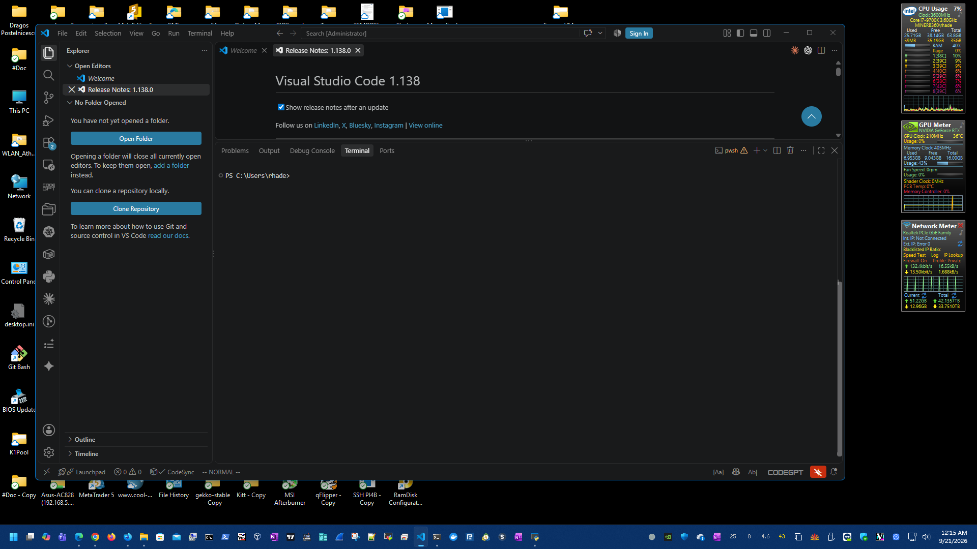 Before frame: the operator's live VS Code desktop on Miner360, tabs and Vim buffer as found
